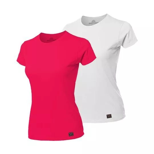 Kit De Camisetas Com Básicas- Branco & Pink- 2Pçs