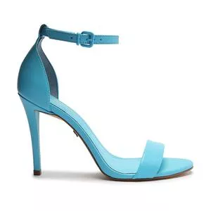 Sandália Em Couro<BR>- Azul Claro<BR>- Salto: 11cm