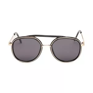 Óculos De Sol Arredondado<BR>- Preto & Dourado