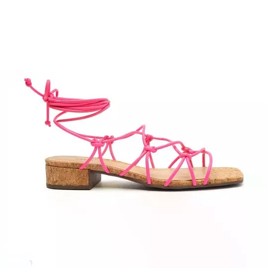 Sandália Com Nós- Pink & Bege- Salto: 3,4cm