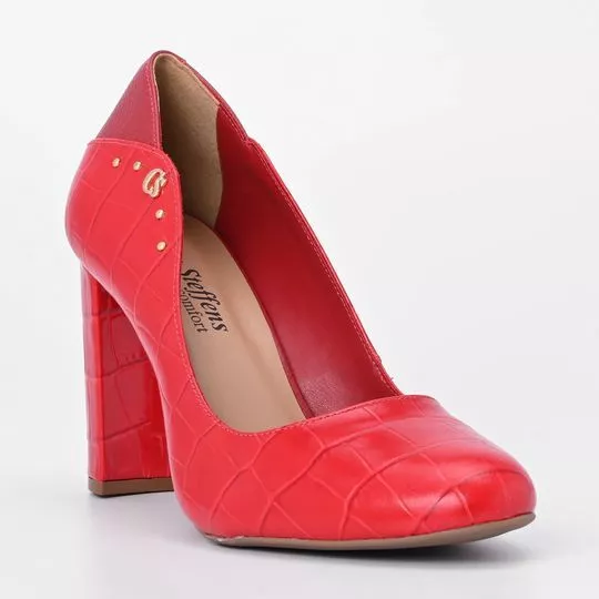 Sapato Em Couro- Vermelho- Salto: 9cm