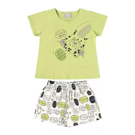 Pijama Com Inscrições- Verde & Branco- Quimby