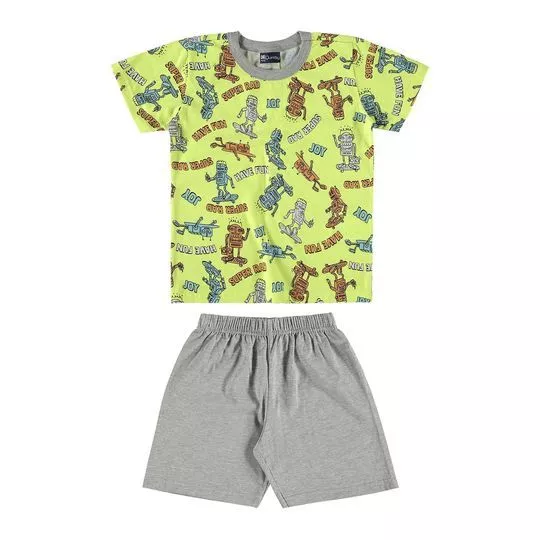 Pijama Com Inscrições- Verde & Cinza- Quimby