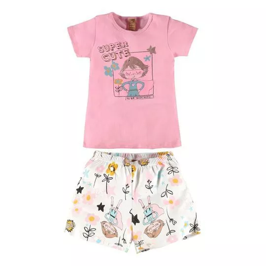 Pijama Super-Heroína- Branco & Rosa Claro- Up Baby & Up Kids