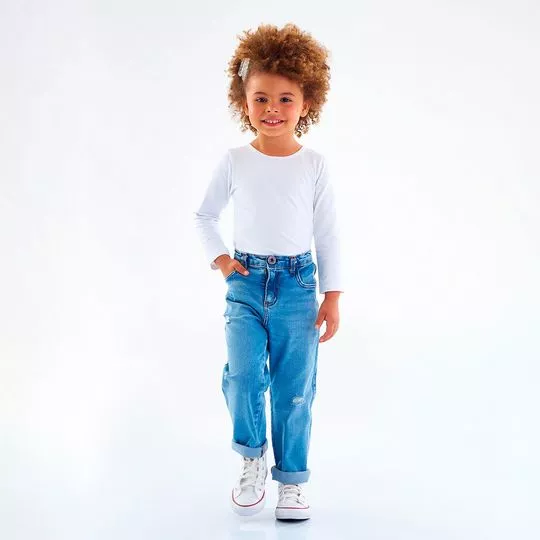 Calça Jeans Reta Com Puídos- Azul- Up Baby & Up Kids