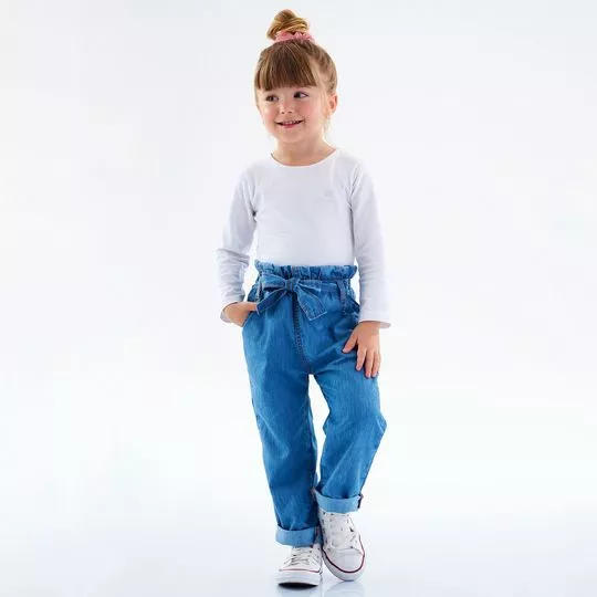 Calça Jeans Clochard Com Faixa- Azul- Up Baby & Up Kids