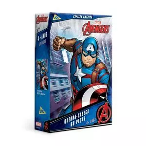 Quebra-Cabeça Os Vingadores Capitão América®<BR>- Azul Escuro & Vermelho<BR>- 60Pçs<BR>- Toyster