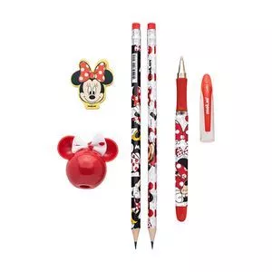 Kit Escolar Minnie Mouse®<br /> - Rosa & Off White<br /> - 5 Itens<br /> - Molin