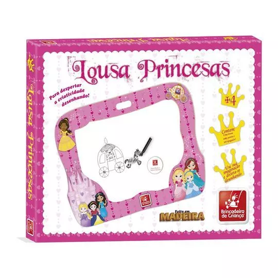 Lousa Com Acessórios Princesas®- Rosa & Branca- 3Pçs- Brincadeira De Criança