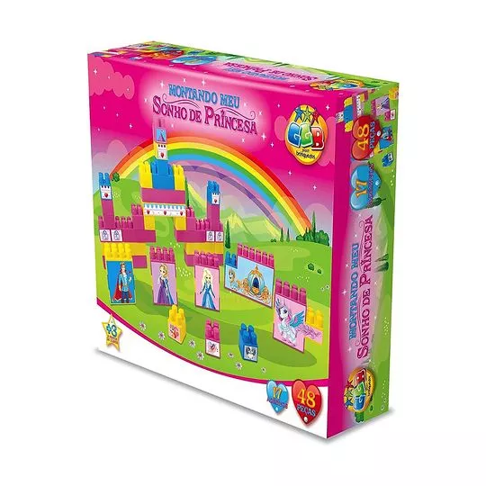 Brinquedo Para Montar Sonho De Princesa- Rosa & Amarelo- 48Pçs- GGB Plast