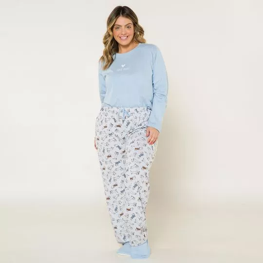 Pijama Mescla Cachorrinhos- Azul Claro & Cinza Claro
