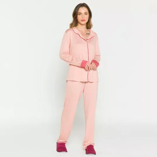 Pijama Com Recortes- Rosa Claro & Rosa Escuro