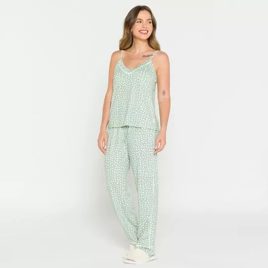 Pijama Poás- Verde Claro & Branco