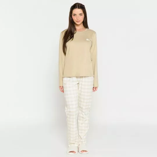 Pijama Quadriculado- Bege & Off White