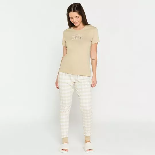 Pijama Quadriculado- Bege & Off White