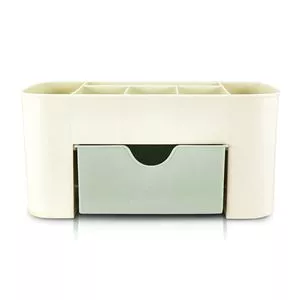Organizador De Mesa Multifuncional<BR>- Off White & Verde Claro<BR>- 10,5x22x10,5cm<BR>- Jacki Design