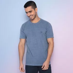 Camiseta Estonada Com Bordado<BR>- Azul Marinho