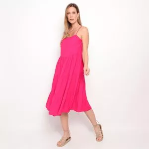 Vestido Midi Com Recortes<BR>- Pink