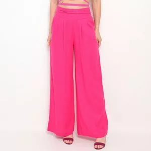 Calça Pantalona Com Linho<BR>- Pink