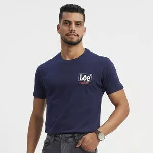 Camiseta Lee®<BR>- Azul Marinho & Branca