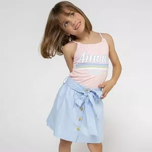 Conjunto De Camiseta & Saia Com Inscrições<BR>- Rosa Claro & Azul Claro<BR>- Gira baby