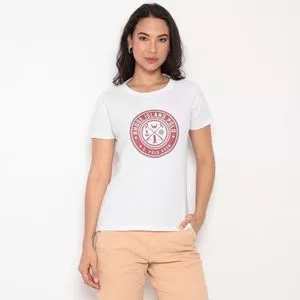 Camiseta Com Inscrições<BR>- Branca & Vermelho Escuro