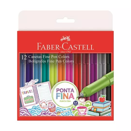 Estojo De Canetas Ponta Fina Fine Pen- 12 Cores- Faber Castell
