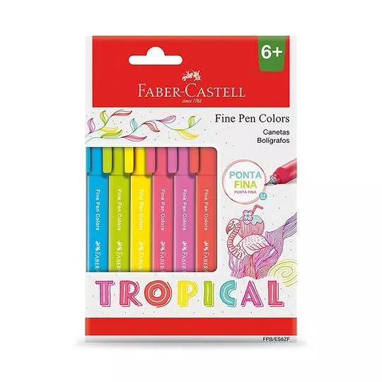 Estojo De Canetas Fine Pen Tropical- 6 Cores- Faber Castell