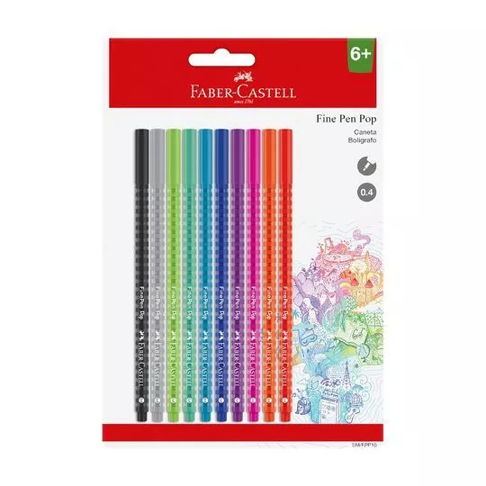 Cartela De Canetas Fine Pen Pop- 10 Cores- Ponta: 0.4mm- Faber Castell