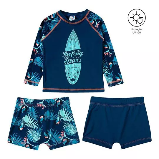 Conjunto De Camiseta & Sungão Tucano- Azul Marinho & Azul