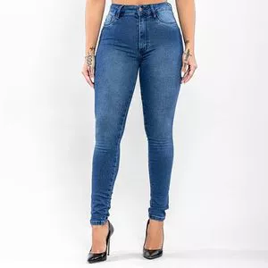 Calça Jeans Skinny Com Recortes<BR>- Azul<BR>- Lambada