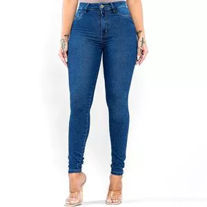 Calça Jeans Skinny Com Recortes<BR>- Azul Escuro<BR>- 206OZ
