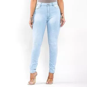 Calça Jeans Skinny Com Recortes<BR>- Azul Claro<BR>- 206OZ