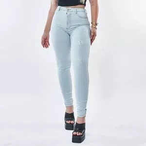 Calça Jeans Skinny Com Recortes<BR>- Azul Claro<BR>- 206OZ