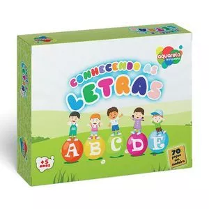Brinquedo Pedagógico Conhecendo As Letras<BR>- Bege & Azul<BR>- 70Pçs<BR>- Aquarela-Brinquedos