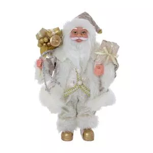 Papai Noel Decorativo<BR>- Branco & Dourado<BR>- 32x18x14cm<BR>-  Mabruk