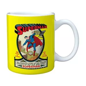 Caneca Superman®<BR>- Amarela & Branca<BR>- 9,5xØ7,8cm<BR>- 300ml<BR>- BTC Decor