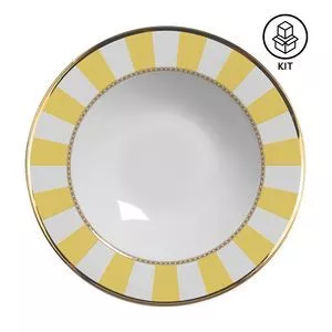 Jogo De Pratos Fundos Yellow Strip<BR>- Branco & Amarelo<BR>- 6Pçs<BR>- 245ml<BR>- Alleanza Cerâmica