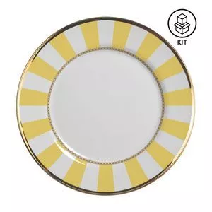 Jogo De Pratos Para Sobremesa Yellow Strip<BR>- Branco & Amarelo<BR>- 6Pçs<BR>- 195ml<BR>- Alleanza Cerâmica