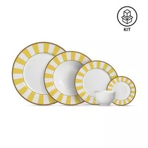 Aparelho De Jantar Stripe<BR>- Branco & Amarelo<BR>- 20Pçs<BR>- Alleanza Cerâmica