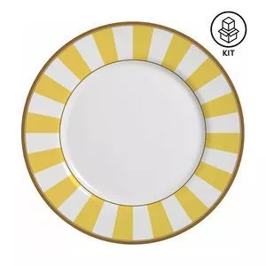 Jogo De Sousplat Stripe<BR>- Branco & Amarelo<BR>- 6Pçs<BR>- Alleanza Cerâmica