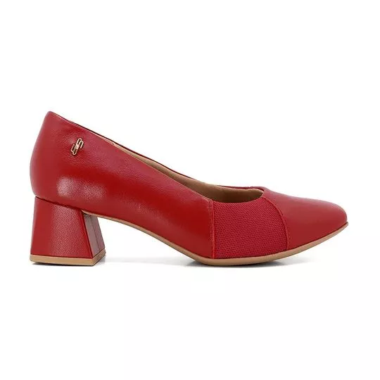 Sapato Em Couro- Vermelho- Salto: 5cm- Usaflex