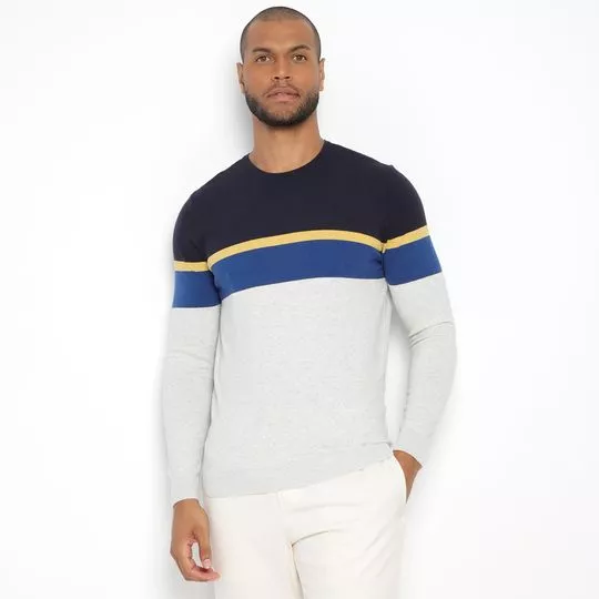 Suéter Listrado- Off White & Azul Escuro