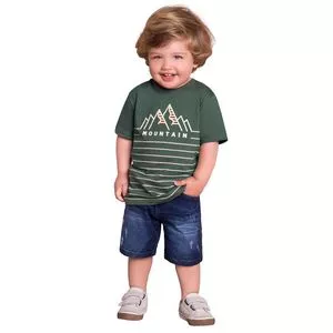 Camiseta Montanhas<BR>- Verde Escuro & Branca<BR>- Milon