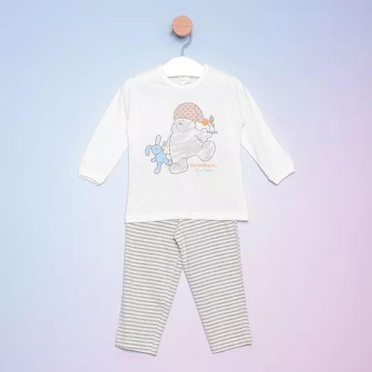 Pijama Urso- Off White & Cinza- Bicho-Molhado