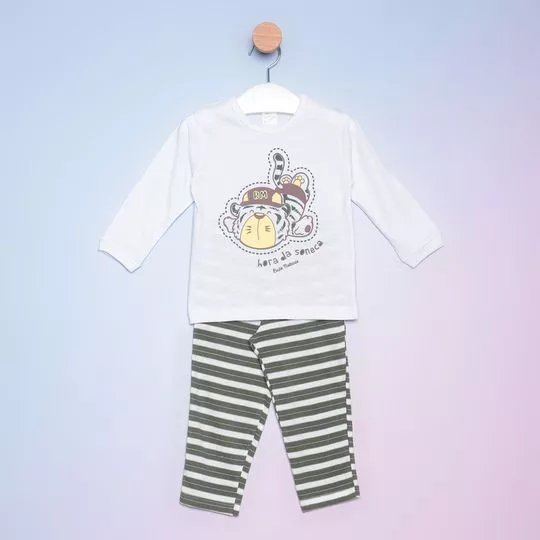 Pijama Tigre- Branco & Verde Escuro- Bicho-Molhado