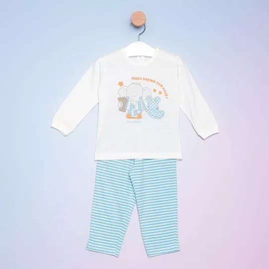 Pijama Elefante- Off White & Azul- Bicho-Molhado