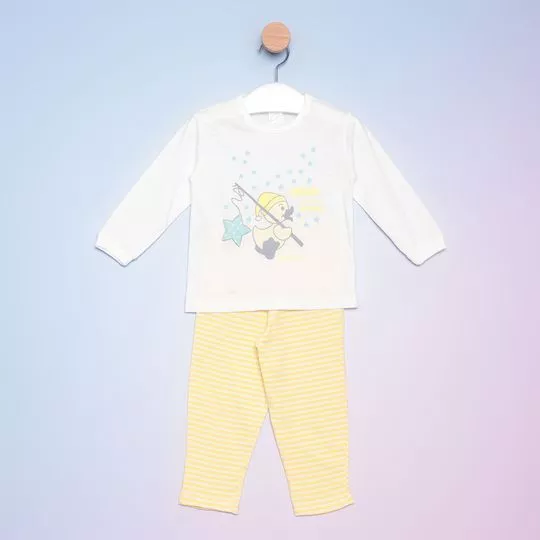 Pijama Patinho- Off White & Amarelo- Bicho-Molhado