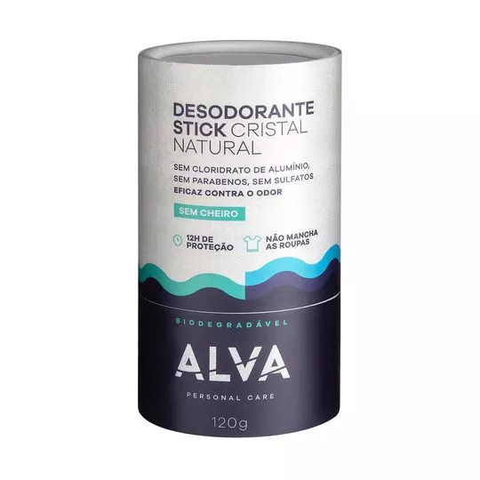 Desodorante Stick Cristal Natural Biodegradável- 120g- Alva Personal Care