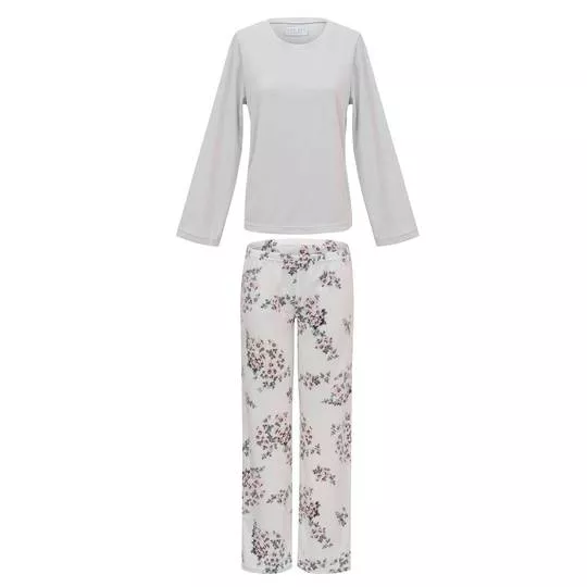 Pijama Floral- Cinza Claro & Off White